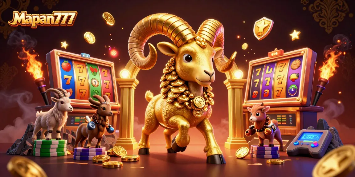 Spin the slots at Mapan777 with vibrant fruit symbols and golden jackpot reels flying in a lively casino atmosphere.