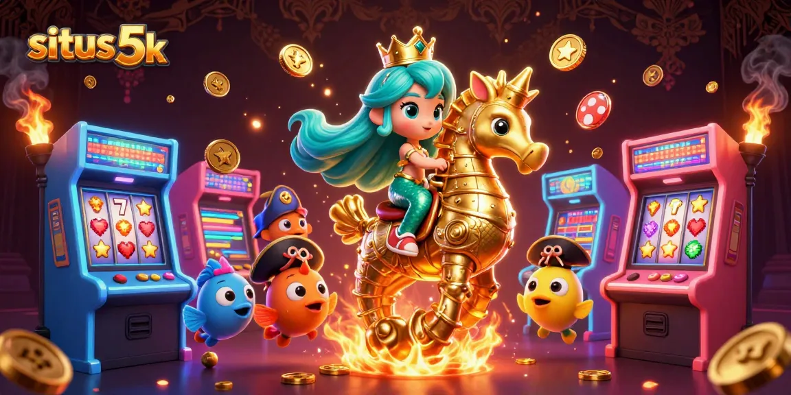 Engage in situs 5k thrills with a vibrant 3D casino illustration featuring a mermaid and golden seahorse.
