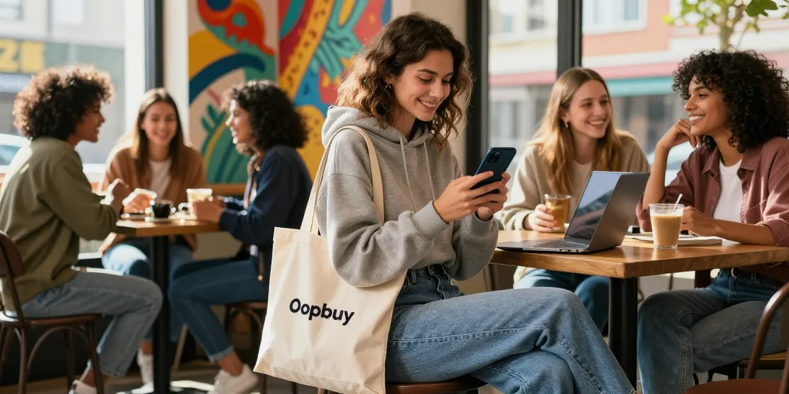 Oopbuy spreadsheet shopping experience in an urban café setting.