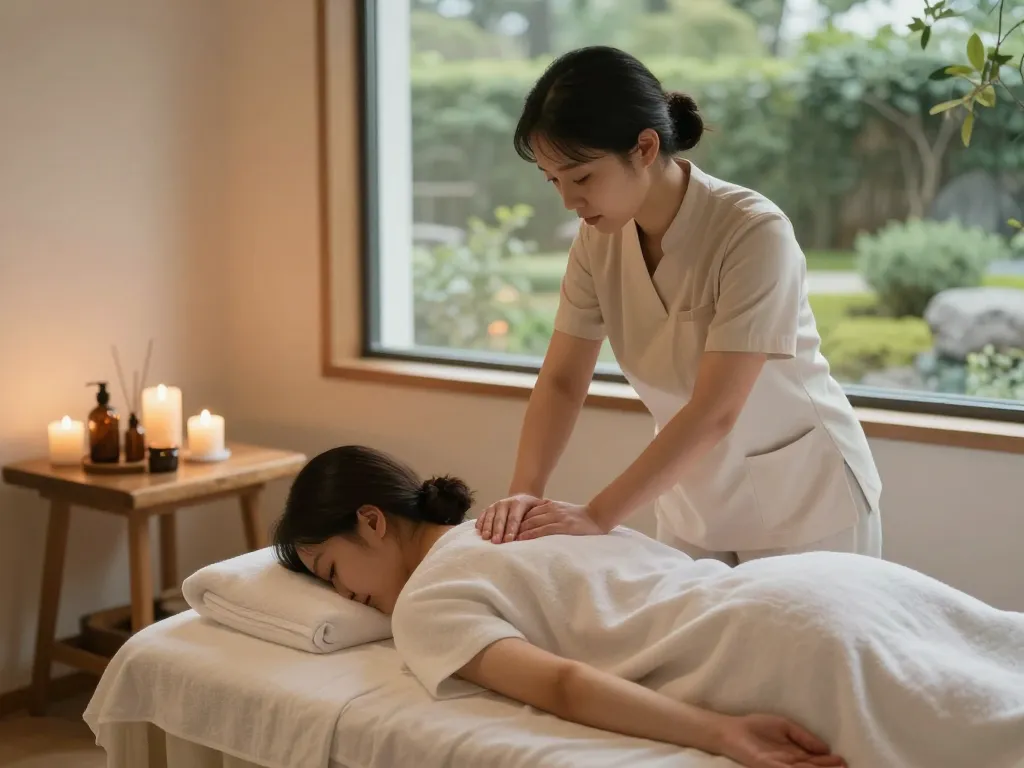 Relaxing 잠실스웨디시 massage scene in a serene wellness spa.