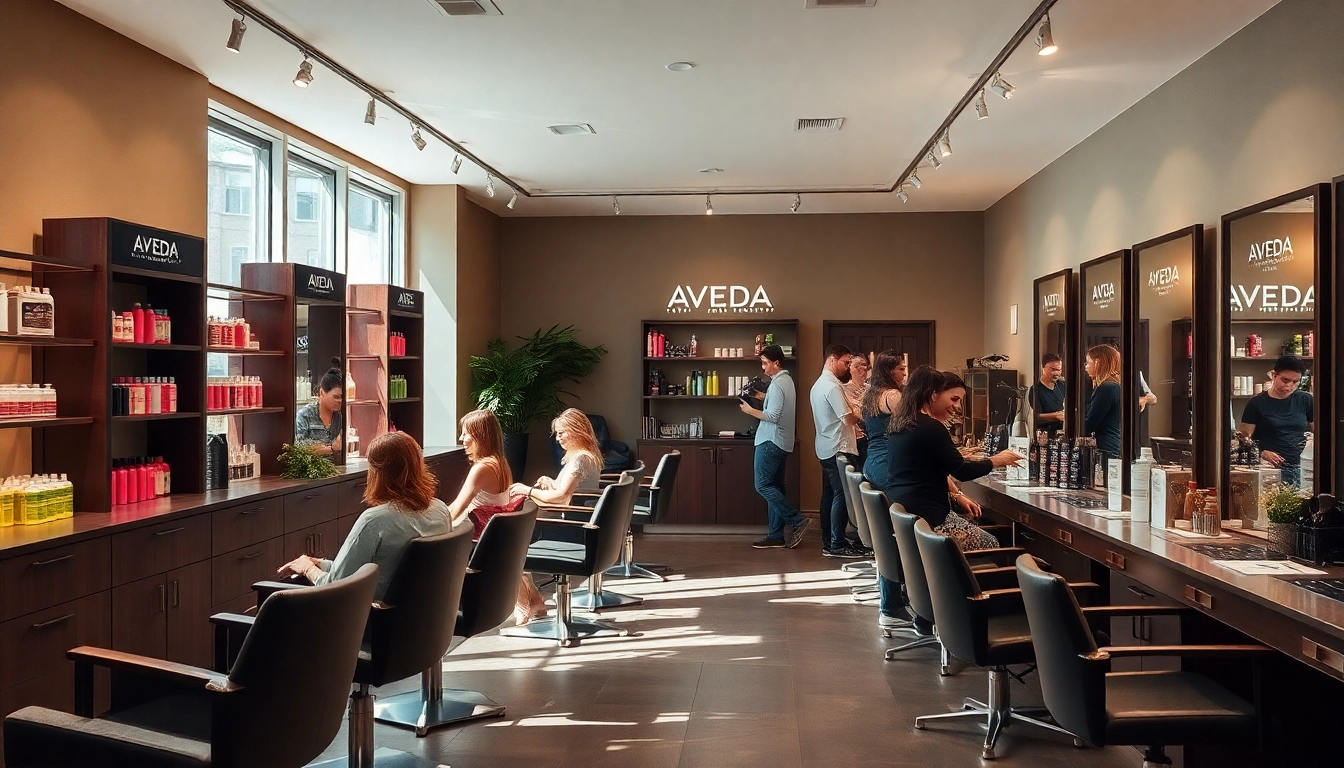 Aveda salon San Diego interior highlighting luxury services and happy clients.