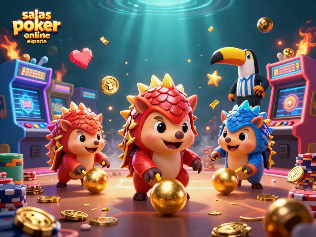 Disfruta de las salas de póker online en España mientras juegan con fichas y bolas doradas.