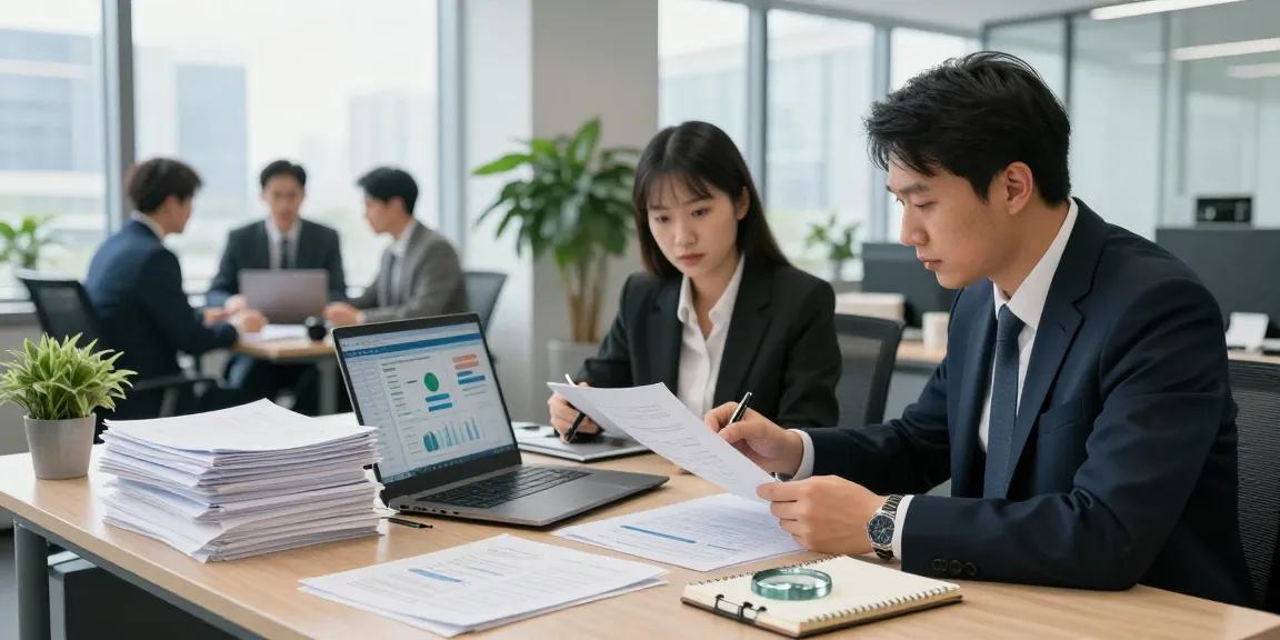 Asset tracing process in a corporate office with professionals analyzing financial data.