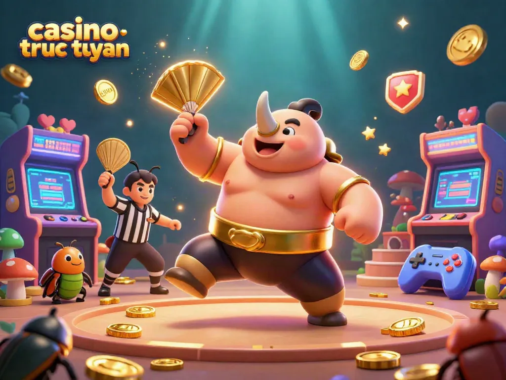Các nhân vật trong casino trực tuyến chơi trò chơi sôi nổi với nhiều đồng vàng và máy game 3D