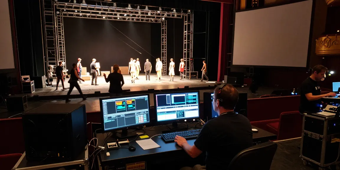 Behind-the-scenes look at technical theatre work with apps for theatre, lighting, and sound coordination.