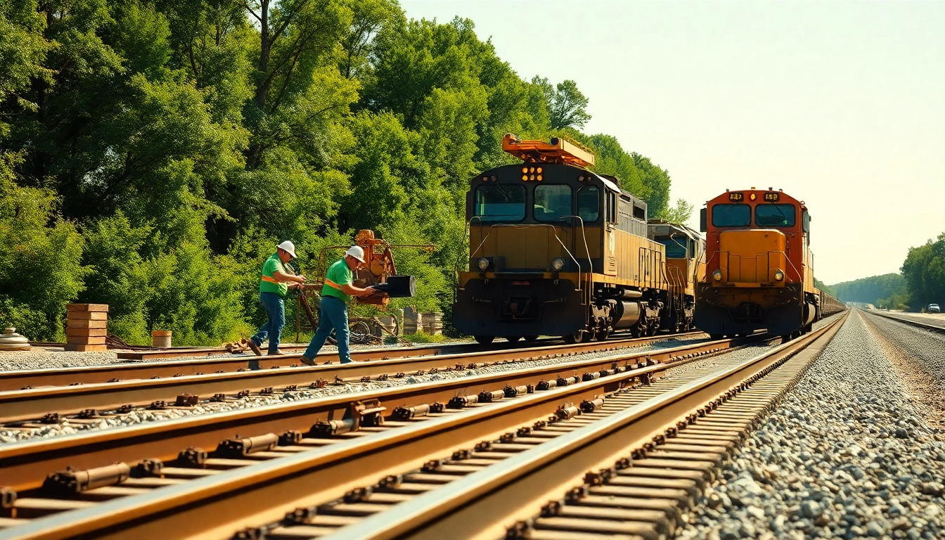 Workers in action at Great Plains Rail Contractors, showcasing railway construction expertise.