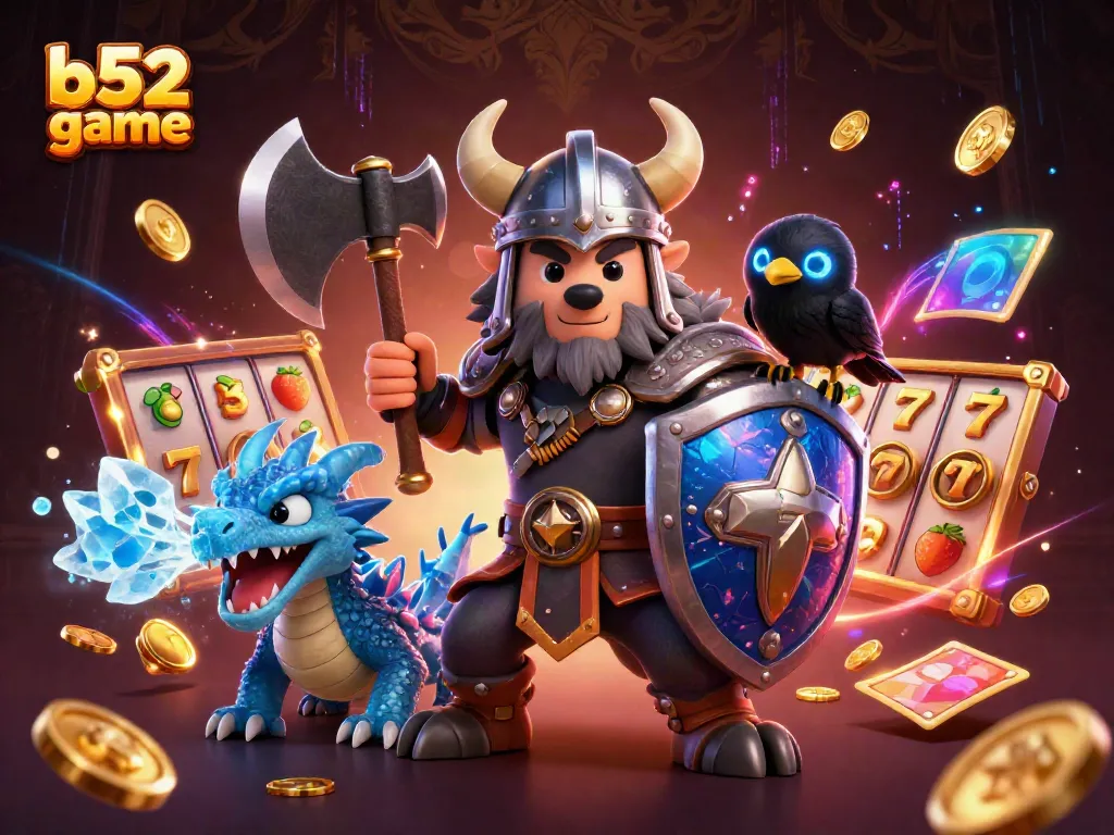 Experience the thrill of b52 game with adventurous characters in a vibrant casino-themed scene.