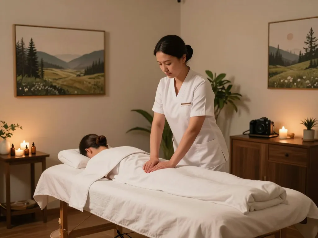 Relaxing 부전동마사지 therapy room with soothing ambiance and essential oils.