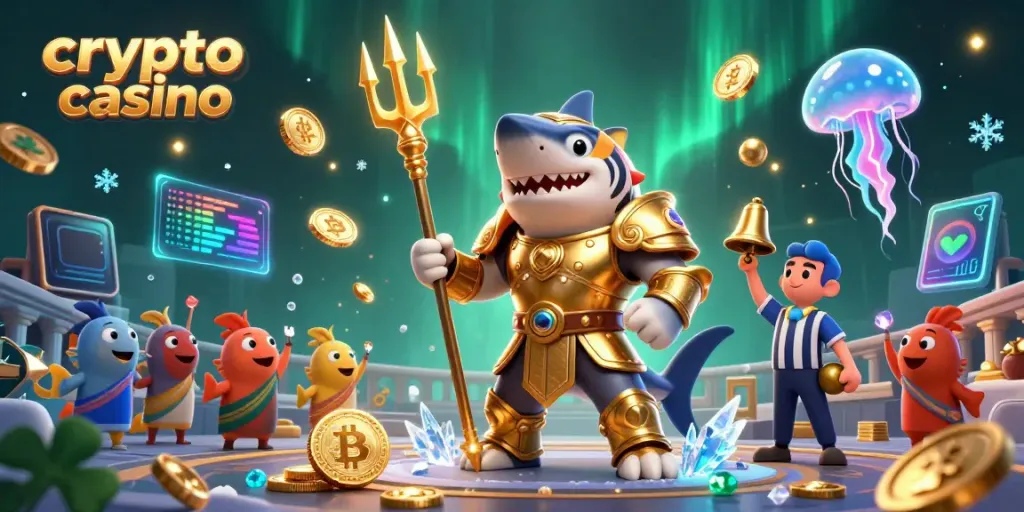 Engage in thrilling games at the crypto casino featuring a fierce shark in armor.