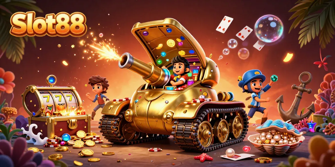 Experience the thrill of Slot88 with a dynamic 3D casino scene featuring a unique beetle tank!