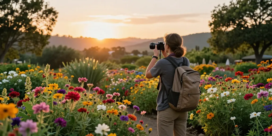 Explore the vibrant flowers at https://www.thecapayvalleygardentour.com during a beautiful sunset.