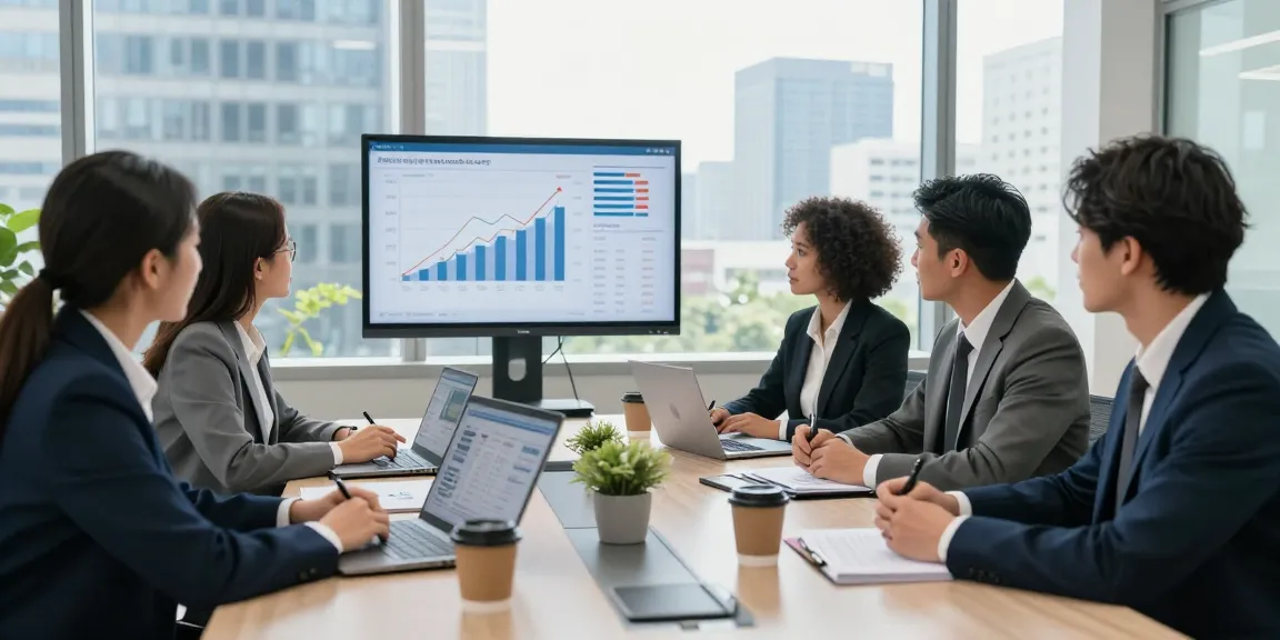 Financial advisors discussing strategies for improving cibc cmo services in a modern office