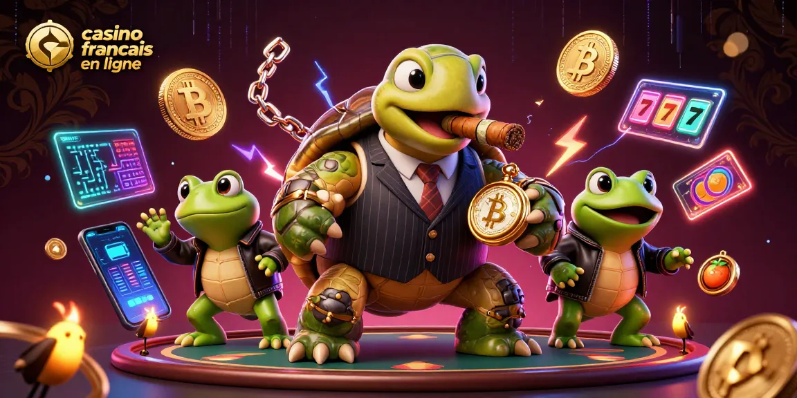 Le casino français en ligne mettant en avant une tortue massive et des grenouilles dans une scène dynamique