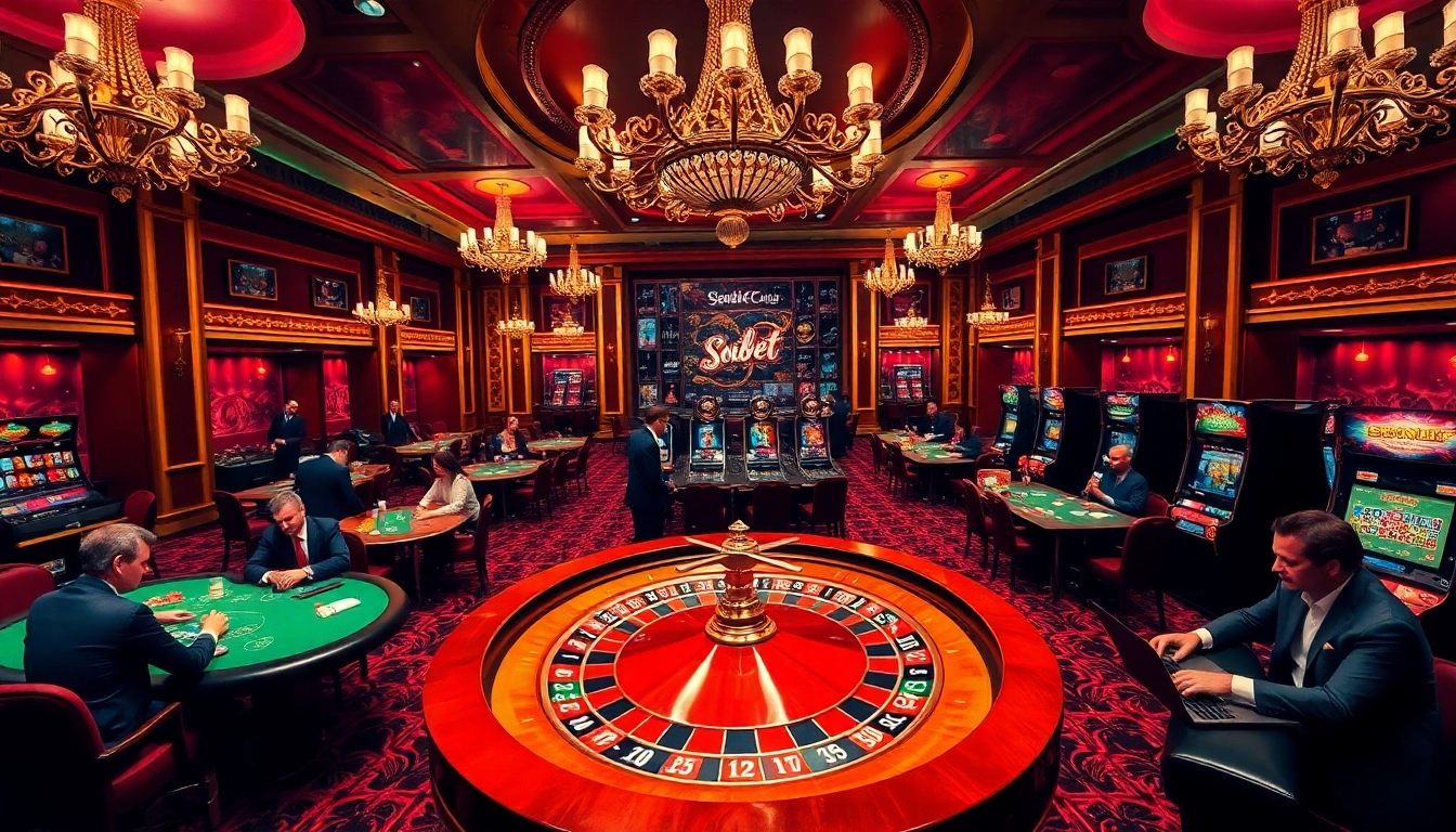Experience thrilling gameplay at soibet's luxurious casino with exciting poker and roulette tables.