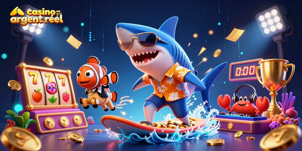Découvrez le monde excitant du casino en ligne argent réel à travers cette illustration colorée et dynamique.