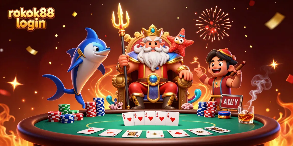 Engage in thrilling play with the vibrant scene showcasing rokok88 login featuring a dynamic poker setup.