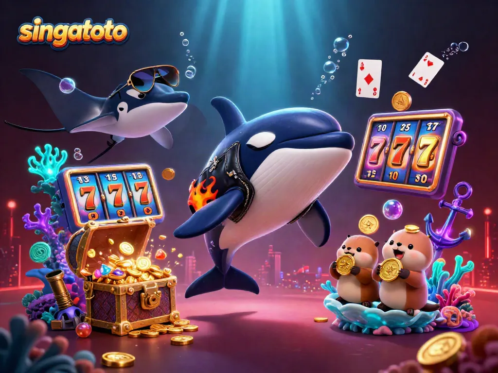Engage with singatoto's vibrant underwater casino scene filled with animated characters and slot game elements.
