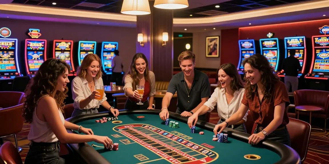 Exciting Zeus Slot gaming celebration at a modern casino lounge.
