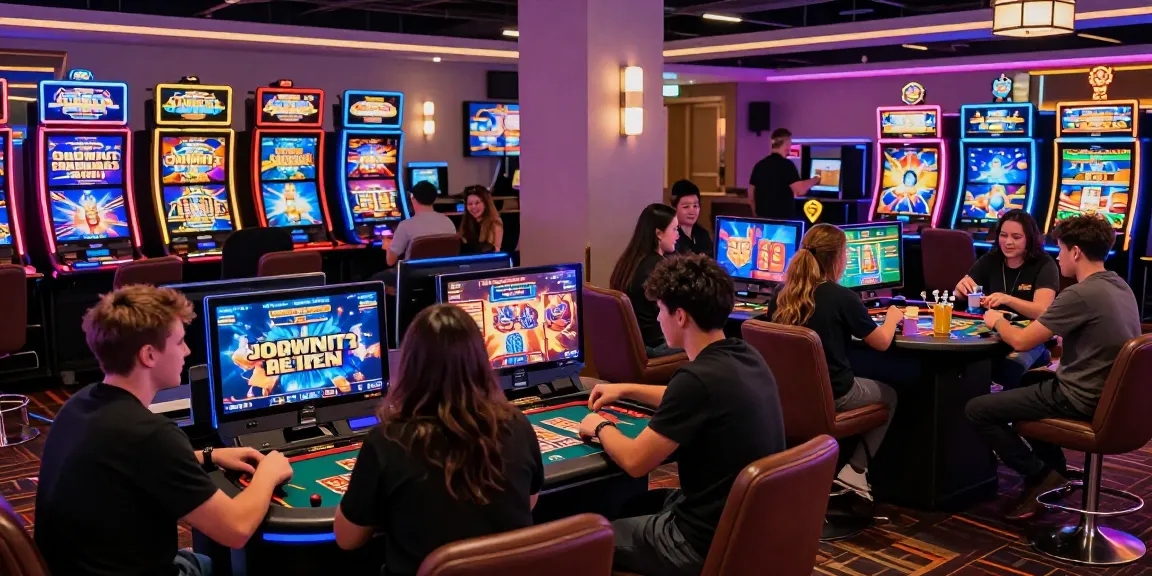 Engaged players exploring new online casino sites in a lively virtual gaming environment with colorful slot machines.