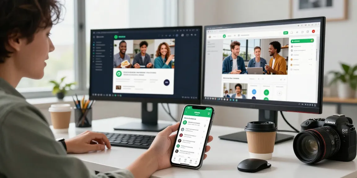 Engaging workspace setting with GB WhatsApp APK interface on smartphone, showcasing innovative features and vibrant atmosphere.