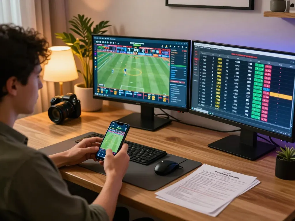 Engaging betting moment at tylekeonhacai88 with live match odds on multiple screens