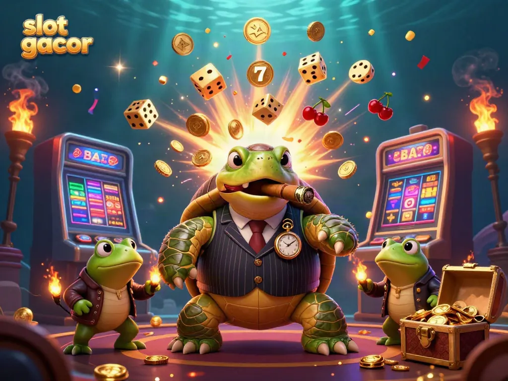 Experience the thrill of slot gacor with a vibrant and dynamic casino scene featuring cartoon characters and game elements.
