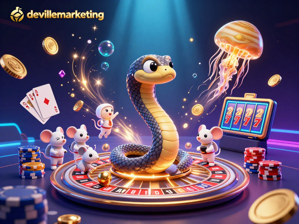 Nikmati keseruan taruhan di devillemarketing dengan ilustrasi 3D kreatif dan gemerlap permainan.