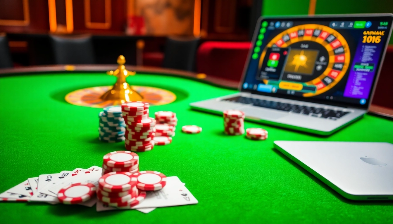 Vivez le frisson aux meilleurs casino en ligne avec des jetons de poker et des cartes sur une table luxueuse.