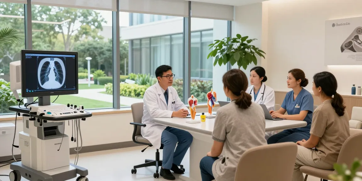 Lung cancer hospital in Abu Dhabi providing advanced patient consultations in a welcoming environment, showcasing modern healthcare technology and professional support.