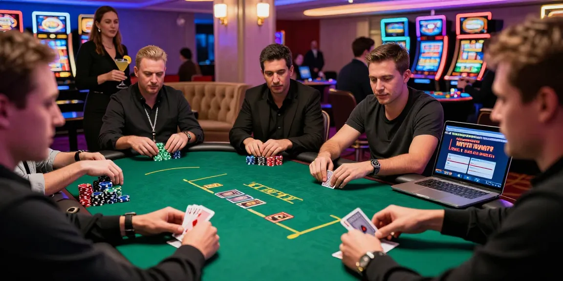 Exciting poker night at credit card casinos with vibrant atmosphere, players at the table enjoying the game.