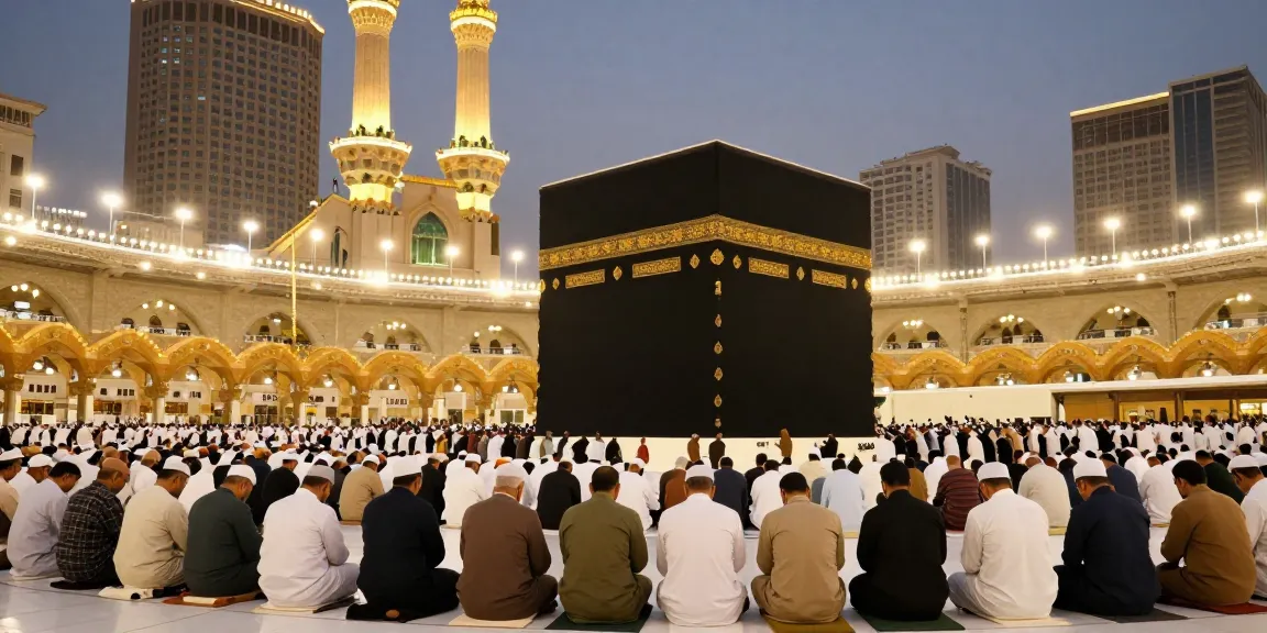 An inspiring image of Umrah Ramadhan pilgrimage, showcasing pilgrims in worship, vibrant atmosphere, iconic destination, spiritual travel experience.