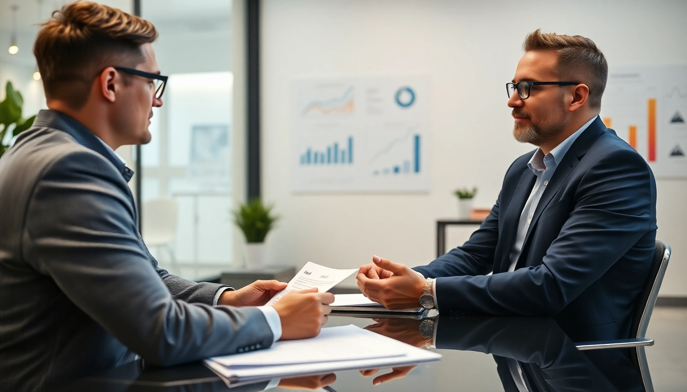Illustration of financing discussions in a professional setting