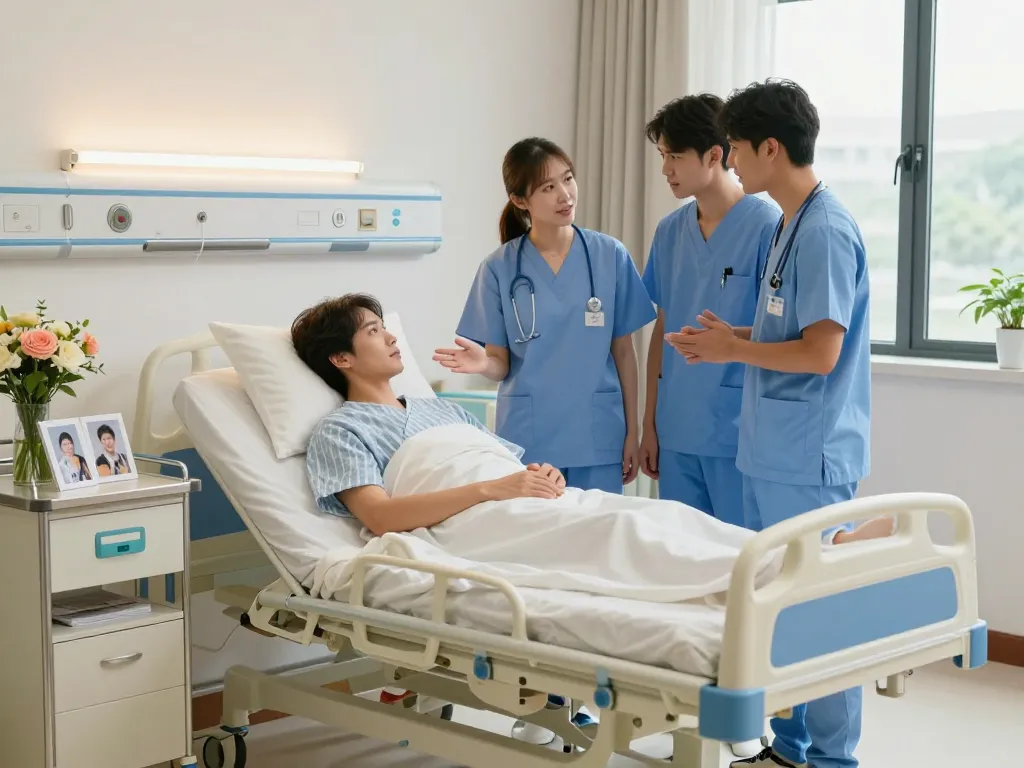 Adjustable giường bệnh nhân in a caring hospital environment, showcasing comfort and medical support.