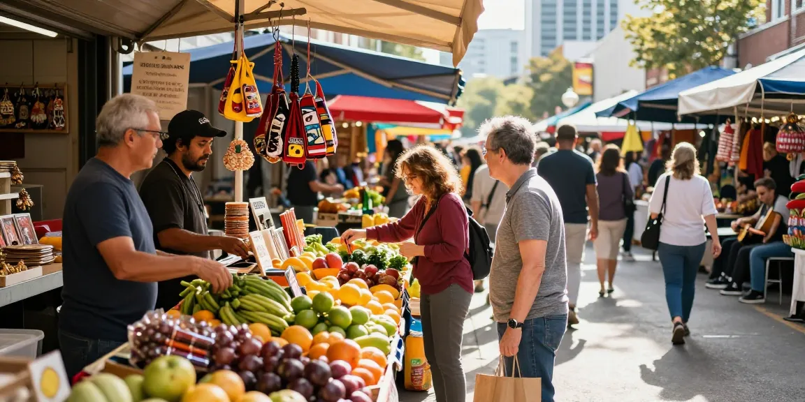 Shopper exploring vibrant market stalls for local products and fresh produce at https://forumup.org/shop/search.php?ca_id=&addr1=&addr2=&addr3=&schKeyword=.