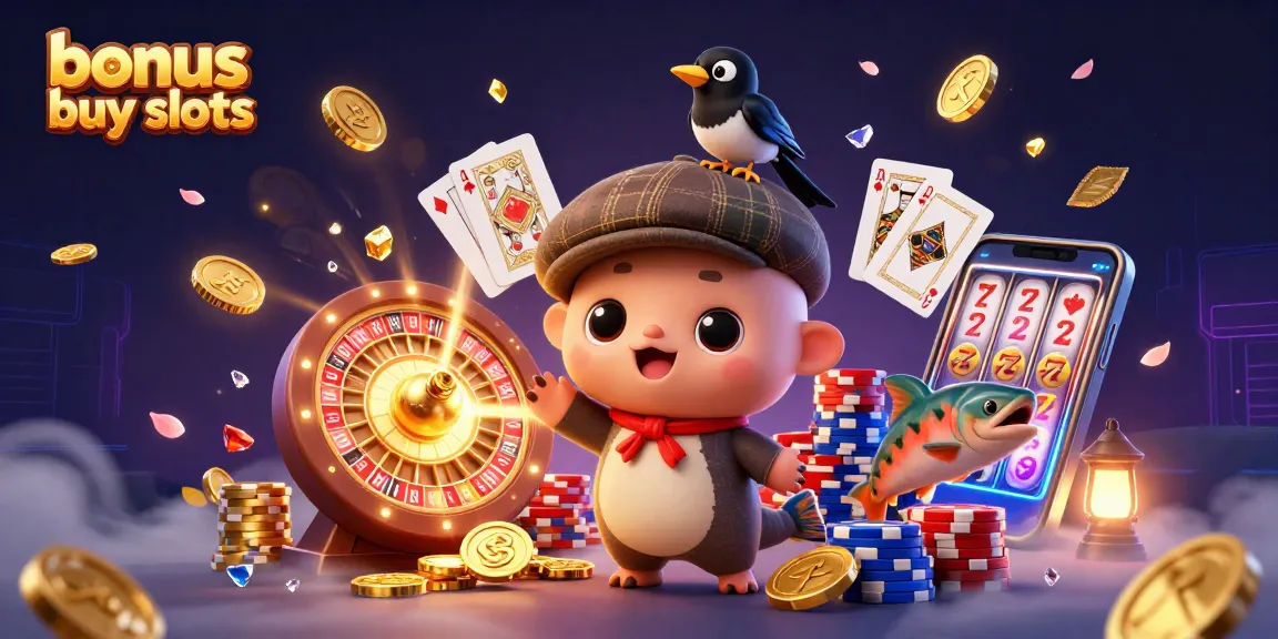 Spin the reels of bonus buy slots with a playful Nessie and friends in a vibrant casino scene.