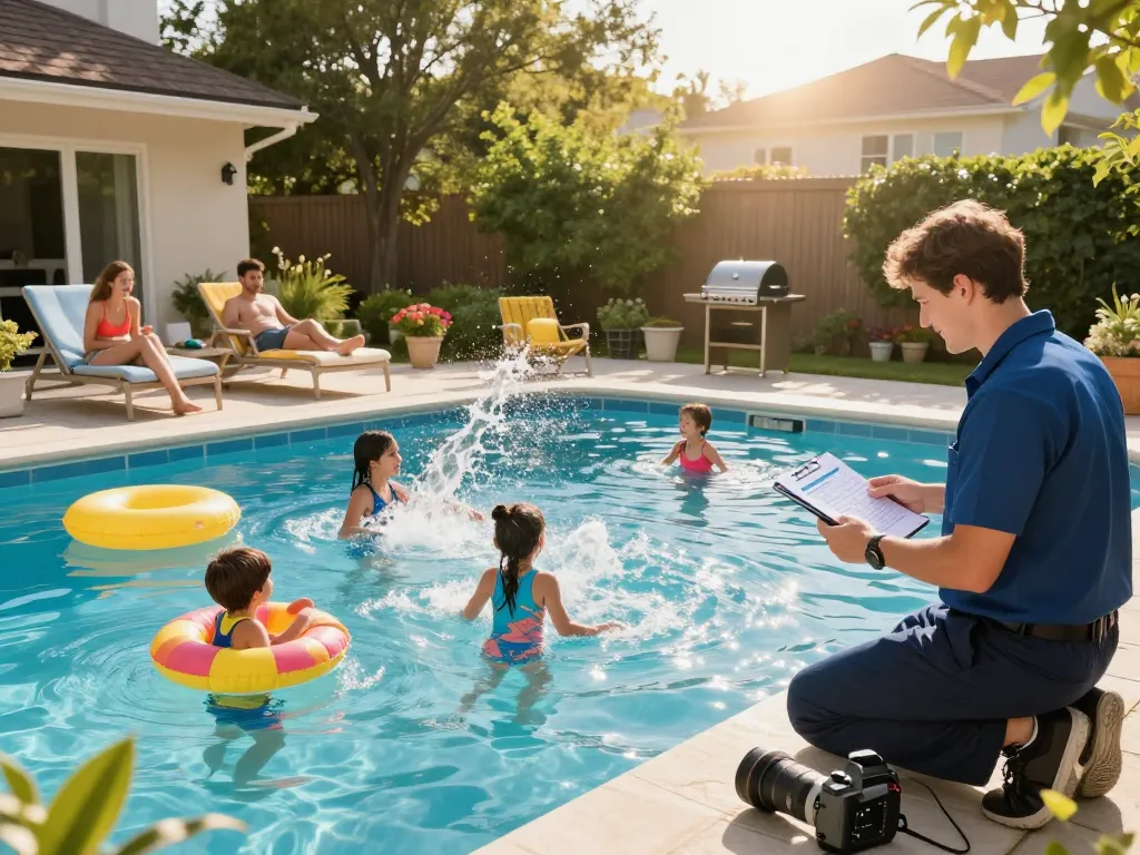 Dolphin Pool Services keeping pools pristine while families enjoy their time in refreshing waters.