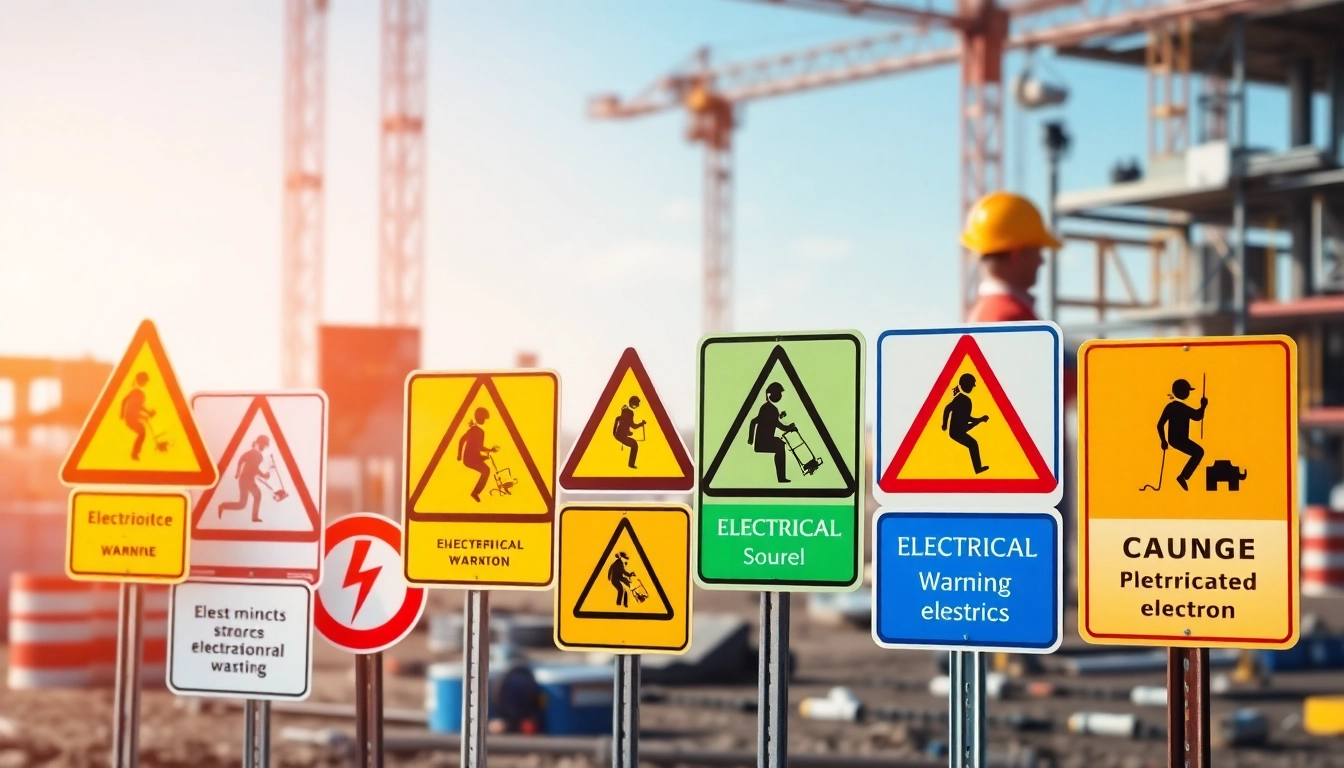 Display of diverse electrical signs highlighting safety crucial for electrical environments.