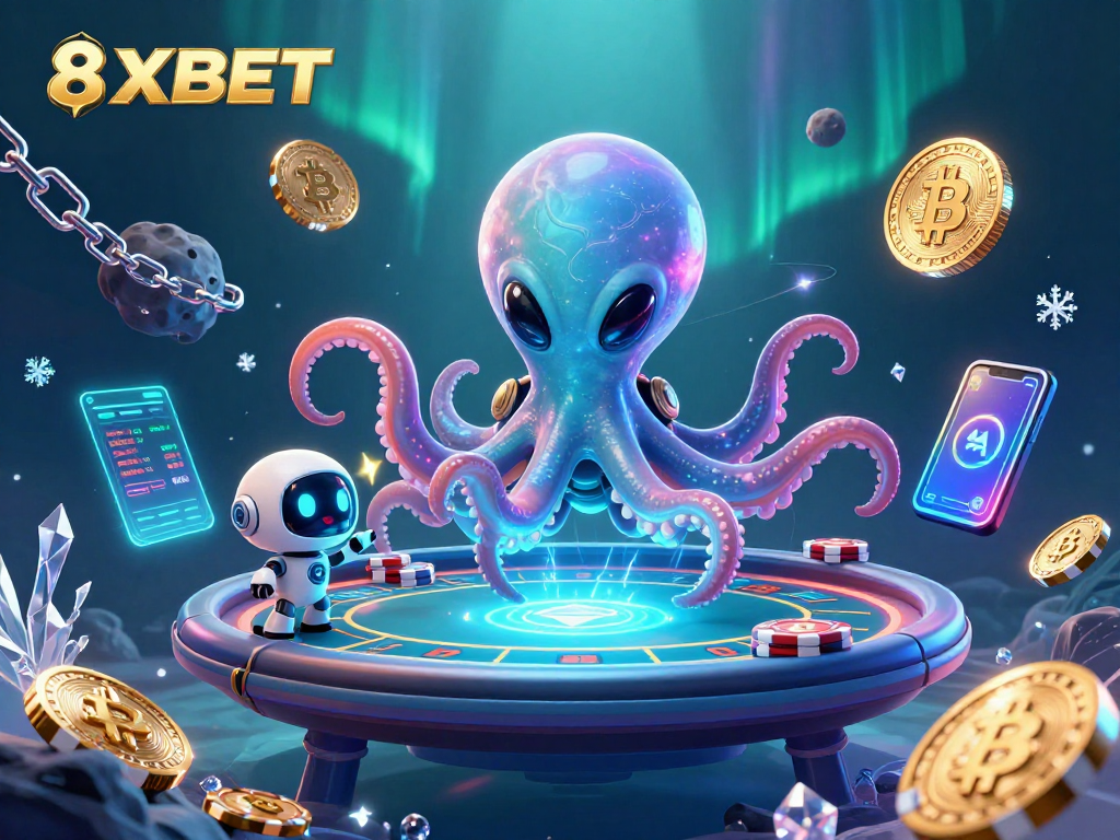 Play and win at 8XBET with an alien octopus unfolding new strategies at the poker table!