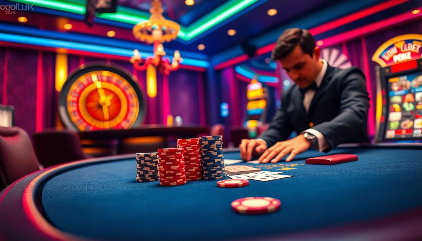 Experience thrilling poker action at Jogoluck Casino with vibrant tables and enticing chips.