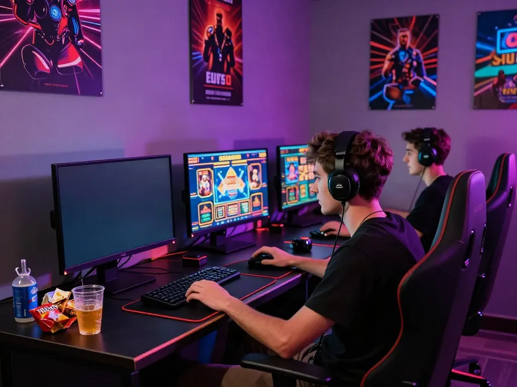 Online gambling experience with ahha4d gaming setup in vibrant room.