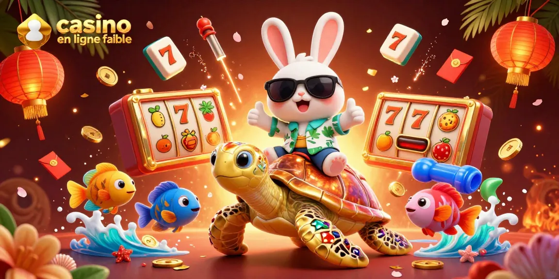 Jouez à casino en ligne fiable avec un adorable lapin chanceux et une tortue dorée dans une scène festive.