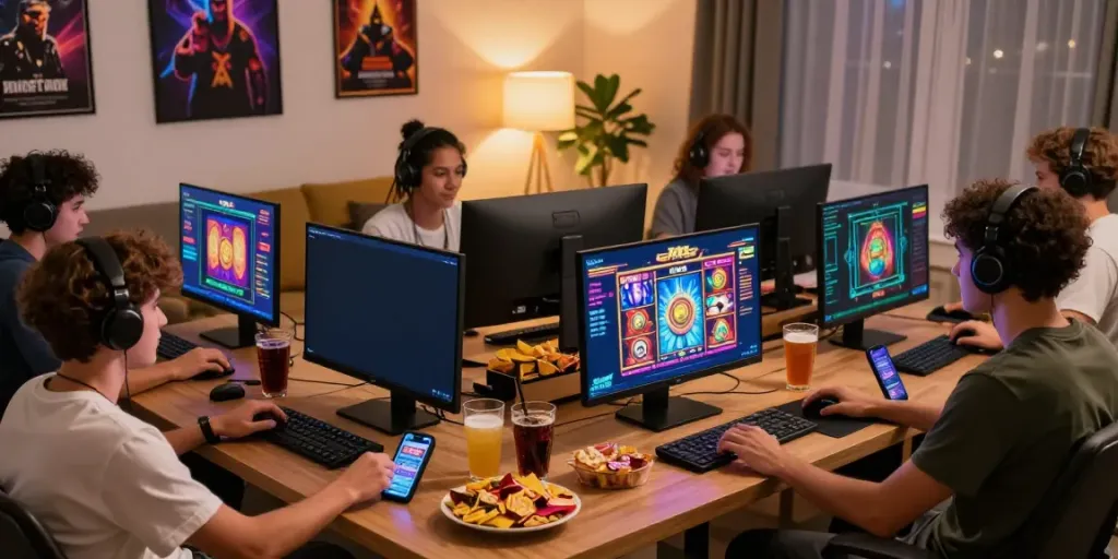 Players enjoying DA88 slot games in a cozy gaming environment.