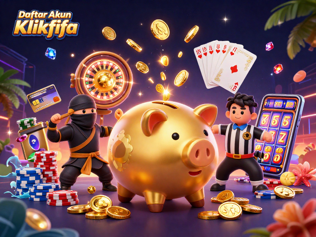 Spin to win with Daftar Akun Klikfifa at the vibrant online casino, featuring lively characters and dynamic game elements.