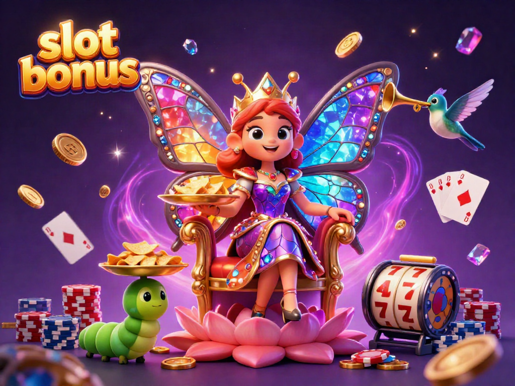 Experience thrilling slot bonus excitement with colorful 3D characters and sparkling casino elements.