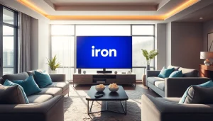 Enhance your viewing experience with iron tv in a cozy modern living room.