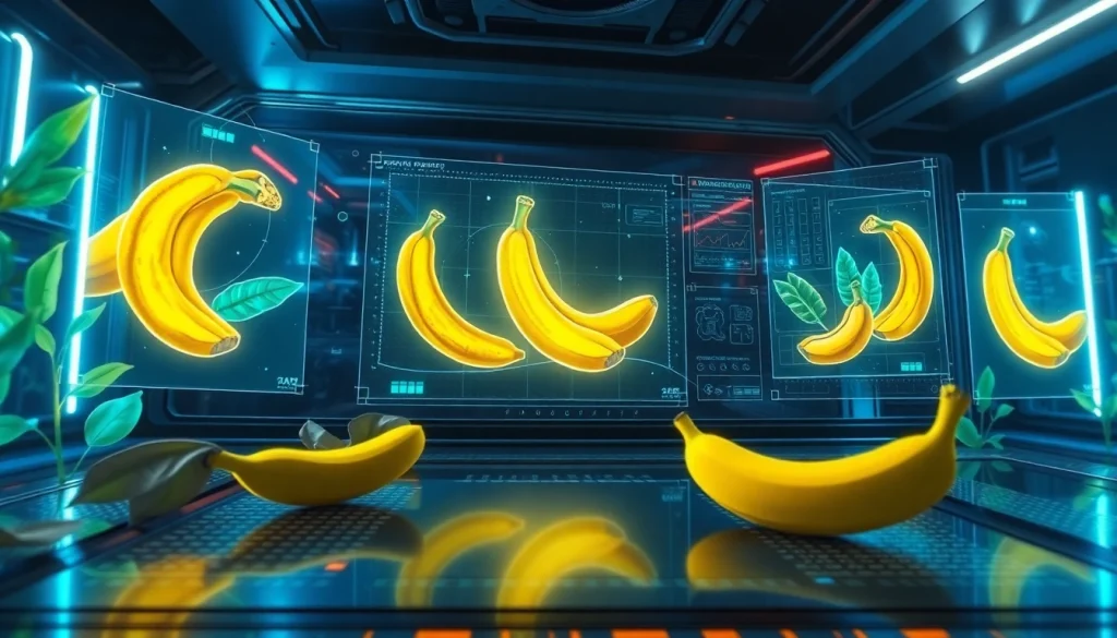 Dynamic representation of nano banana 2 showcasing vibrant AI-generated banana images in a futuristic interface.