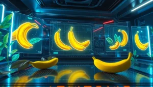 Dynamic representation of nano banana 2 showcasing vibrant AI-generated banana images in a futuristic interface.