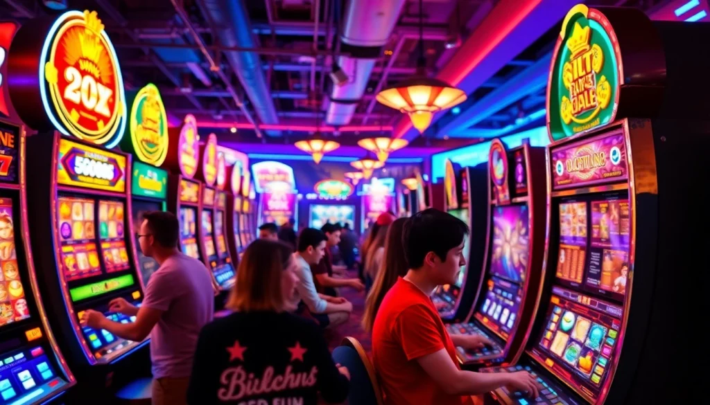 Exciting online gaming scene featuring hoki138 pro slot machines with vibrant graphics and jackpot displays.