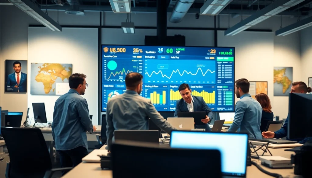 Engaging logistics team analyzing data in a modern operations center.