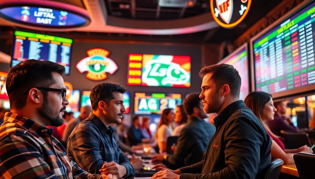 Engaged bettors analyzing odds in Oklahoma's vibrant sports betting scene.